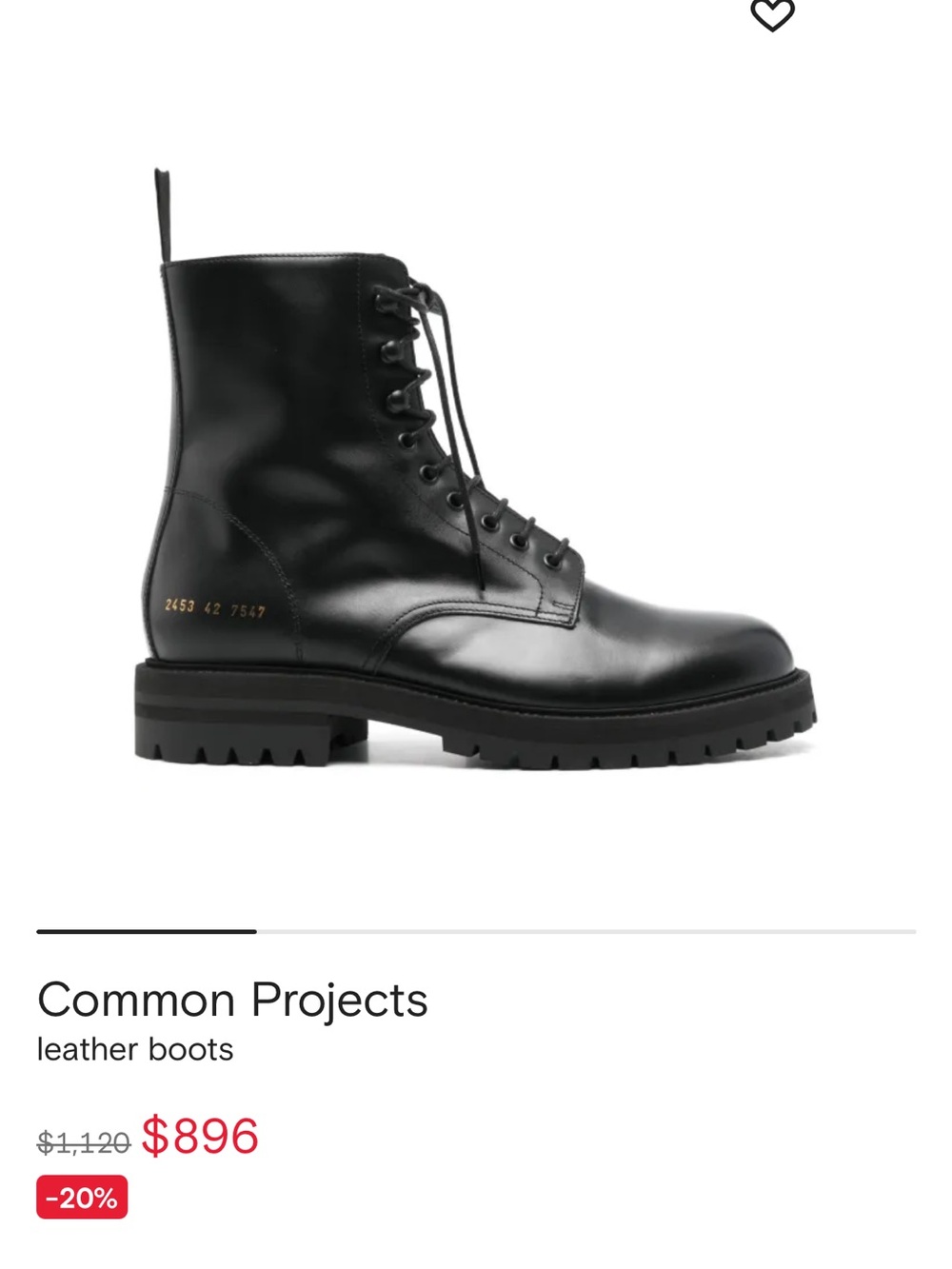 Common Projects Black Leather Lug-Soled Lace-Up Boots
